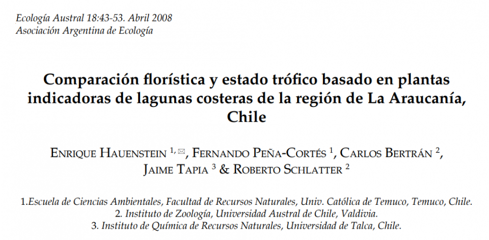 Comparación florística y estado trófico basado en plantas indicadoras de lagunas costeras de la región de La Araucanía, Chile.