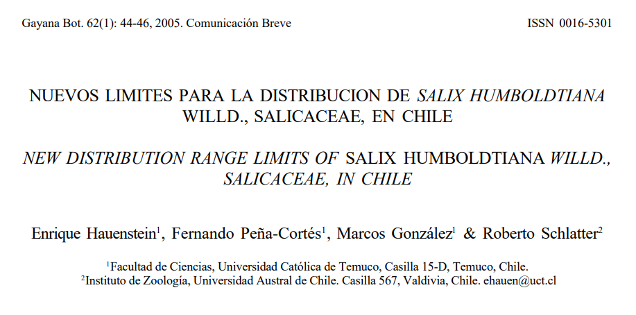Nuevos límites para la distribución de salix humboldtiana willd., salicaceae, en Chile.