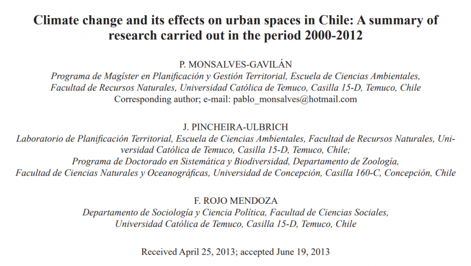 Climate change and its effects on urban spaces in Chile: A summary of research carried out in the period 2000-2012.