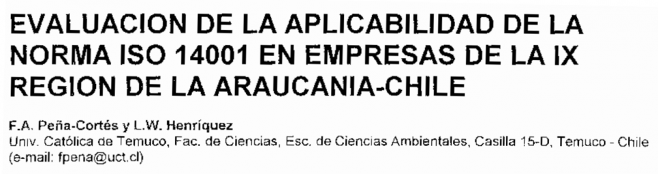 Evaluación de la aplicabilidad de la norma ISO 14001 en empresas de la ix región de la araucanía-chile.