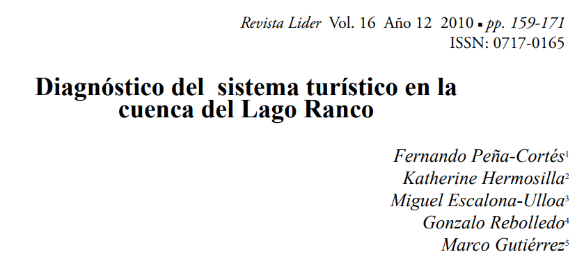 Diagnóstico del sistema turístico en la cuenca del Lago Ranco.