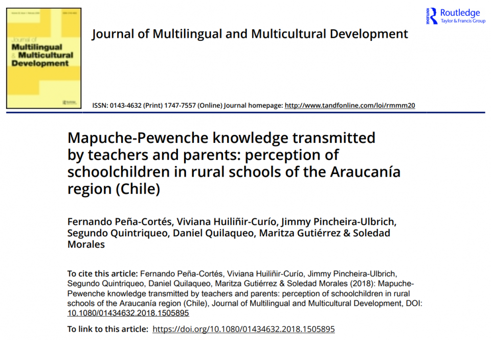 Mapuche-Pewenche knowledge transmitted by teachers and parents: perception of schoolchildren in rural schools of the Araucanía region (Chile).