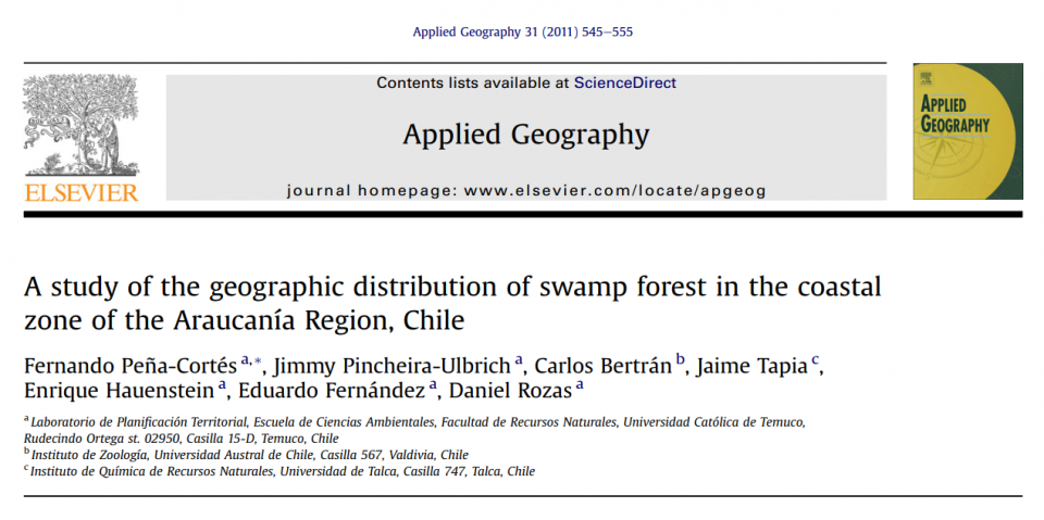 A study of the geographic distribution of swamp forest in the coastal zone of the Araucanía Región, Chile.