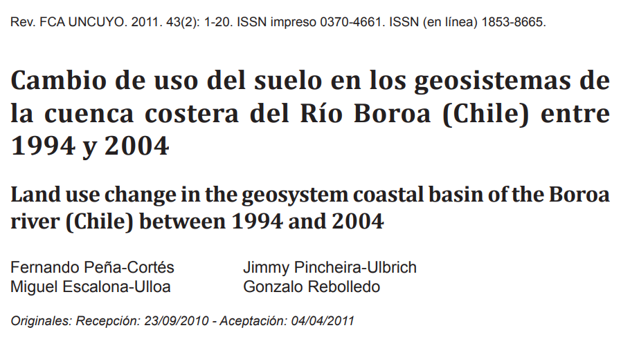 Cambio de uso del suelo en los geosistemas de la cuenca costera del Río Boroa (Chile) entre 1994 y 2004.