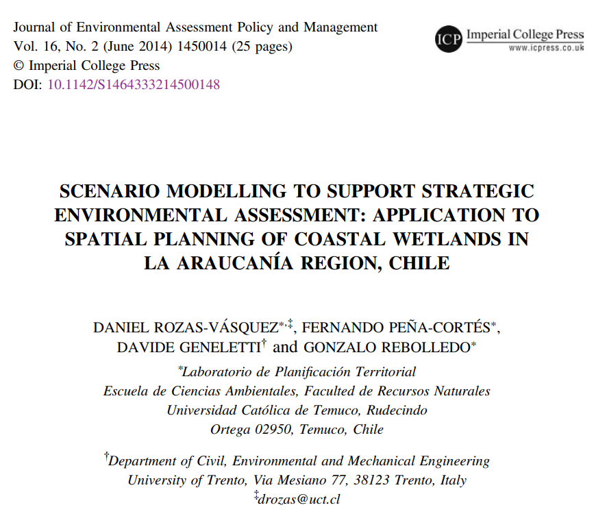 Scenario modelling to support strategic environmental assessment: application to spatial planning of coastal wetlands in la araucanía region, Chile.