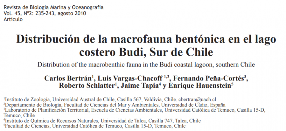 Distribución de la macrofauna bentónica en el lago costero Budi, Sur de Chile.
