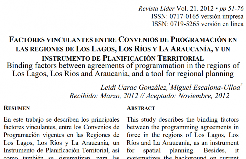 Factores vinculantes entre convenios de programación en las regiones de Los Lagos, Los Ríos y La Araucanía, y un instrumento de planificación territorial.