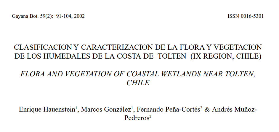 Clasificación y caracterización de la flora y vegetación de los humedales de la costa de toltén, ix region, chile