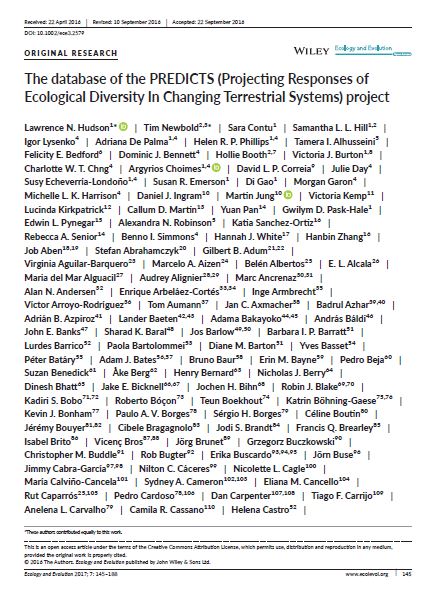 The database of the PREDICTS (Projecting Responses of Ecological Diversity In Changing Terrestrial Systems)