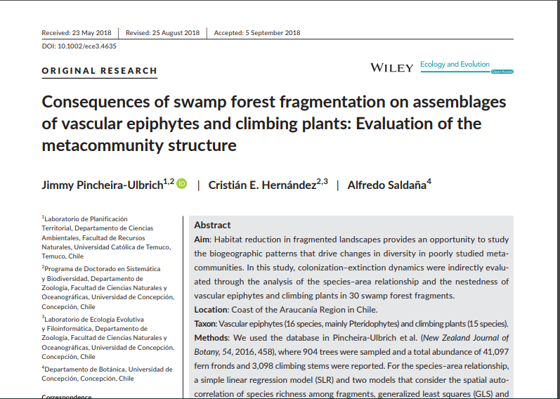 Consequences of Swamp Forest Fragmentation on Assemblages of Vascular Epiphytes and Climbing Plants: Evaluation of the Metacommunity Structure